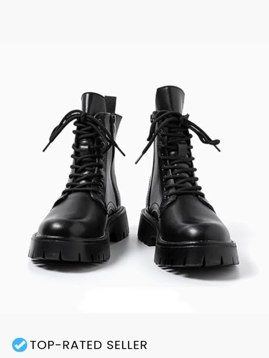 Patent Leather Platform Combat Boots Lace Up Side Zipper Chunky Lug Sole High main image 6